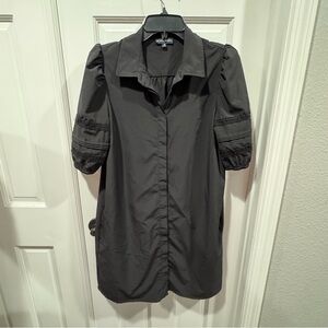 Modern Works Black Puff Sleeve‎ Hidden Button Front Dress | Size Medium NWOT
